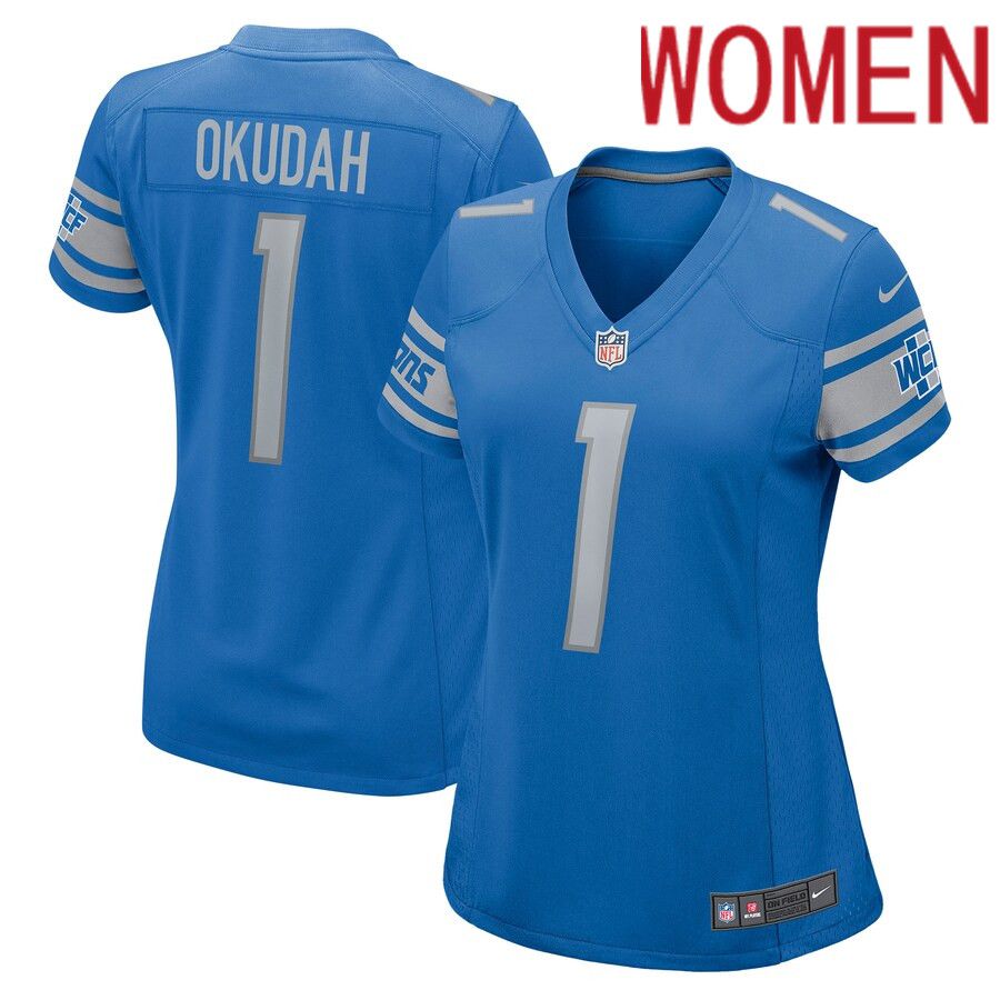 Women Detroit Lions #1 Jeff Okudah Nike Blue Game NFL Jersey->customized nfl jersey->Custom Jersey